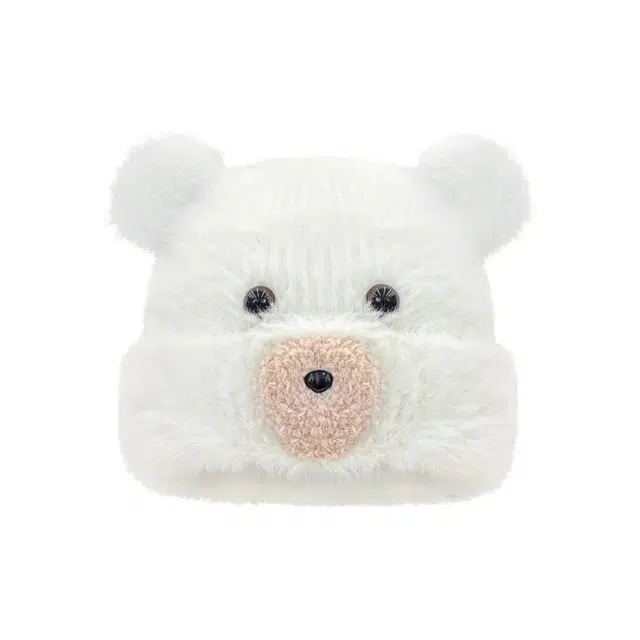 恩僾德 日系可爱萌趣卡通小熊耳朵毛绒套头帽女小众显脸小百搭冬季保暖护耳防寒针织冷帽 聚酯纤维 绒线帽 男女同款情侣款