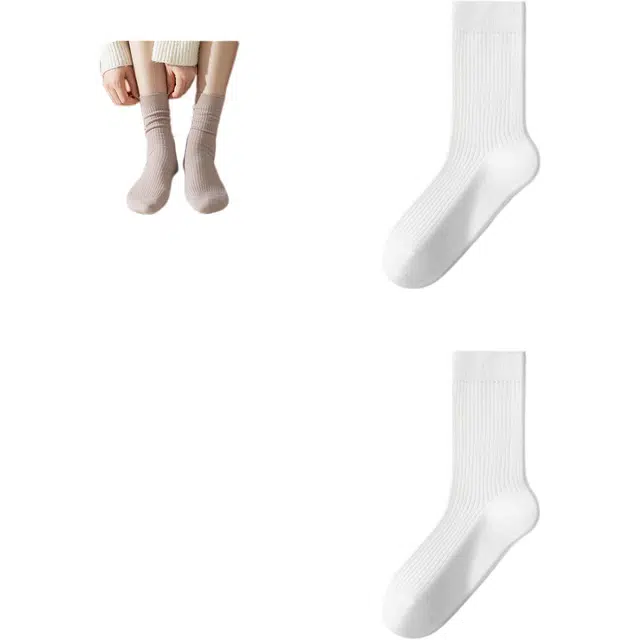 妮轻 纯羊毛秋冬季堆堆袜纯色简约中筒袜 女款