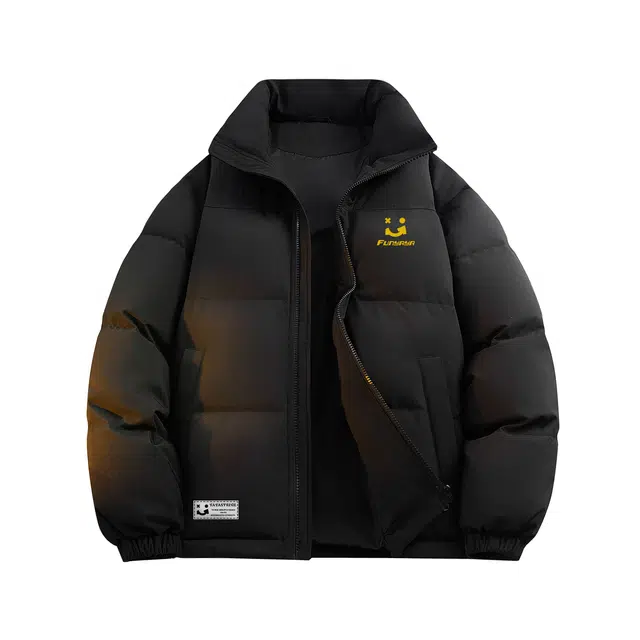 鸭鸭 创意笑脸字母刻字膜简约时尚设计运动休闲美式复古潮流户外撞色立领防风防寒宽松舒适百搭通勤保暖羽绒服 男女同款