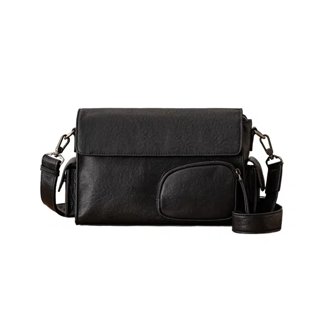 后步 小众百搭不撞款设计休闲高级感日常通勤 头层植鞣牛皮 单肩包 中号 男女同款情侣款 黑色