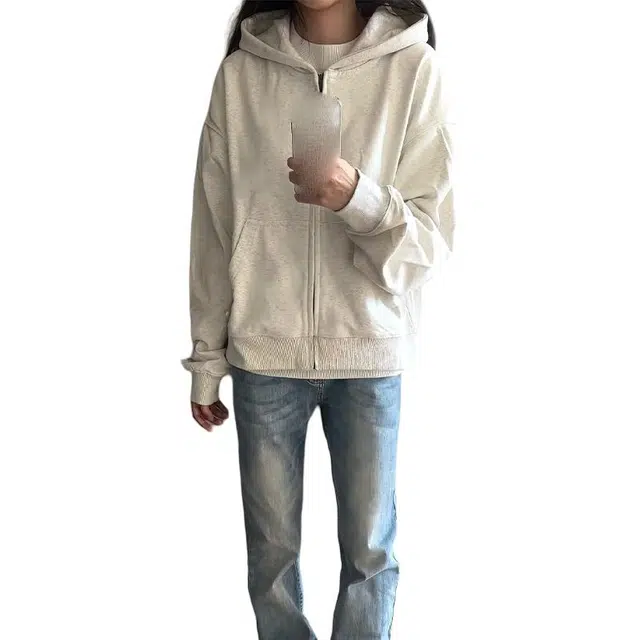 黑马漫画 美式风拉链上衣外套春秋松慵懒连帽开衫卫衣 男女同款