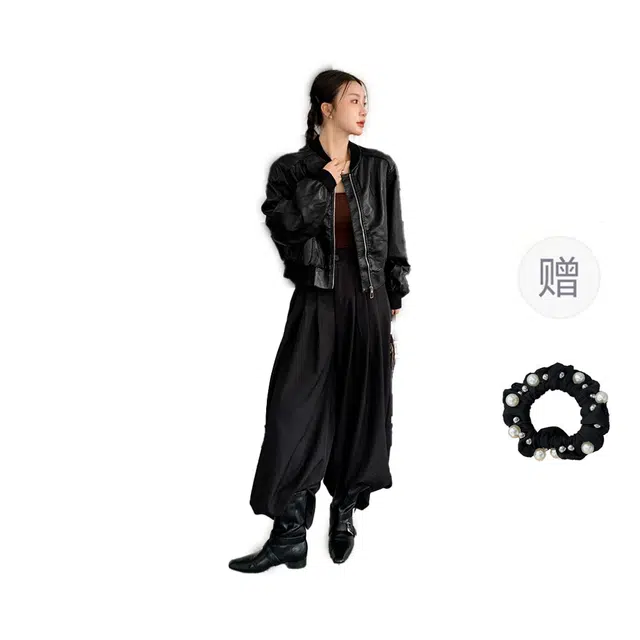 雾闪闪 欧美风美拉德短款机车外套女高级感复古宽松夹克皮衣 女款