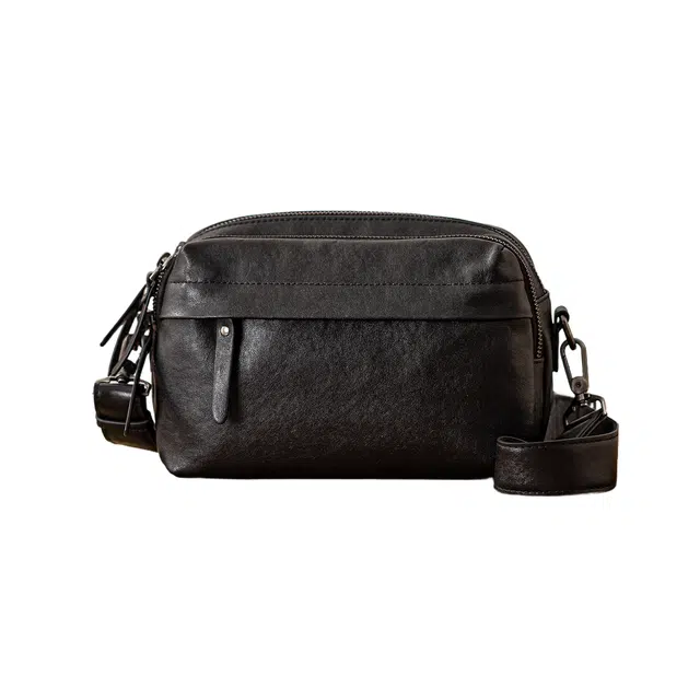 后步 高级感时尚潮流 牛皮 单肩包 小号 男款 黑色