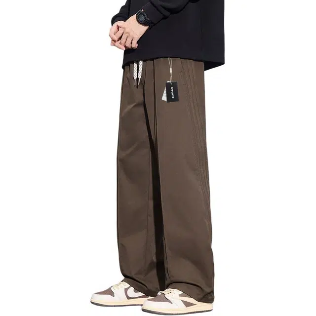 左岸 拼接裤子男春秋季美式复古经典三条斜杠宽松直筒垂感潮流百搭耐磨长裤休闲裤 男款