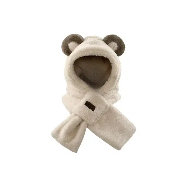 恩僾德 小熊毛绒帽子围巾一体骑车加厚保暖防寒 涤纶 斗篷帽 男女同款情侣款