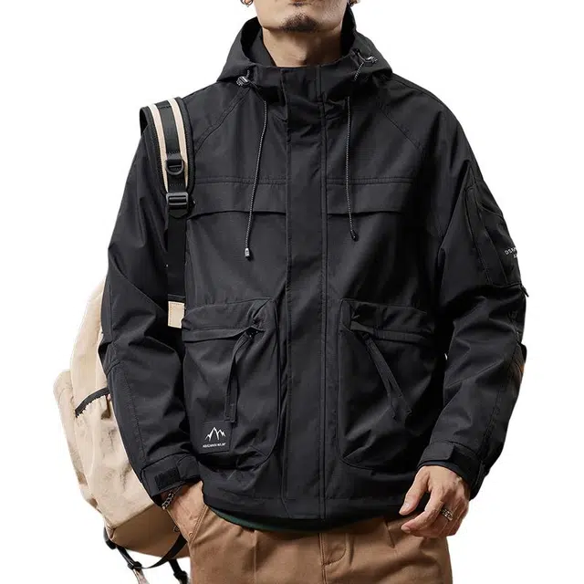 协协乐 山西户外软壳工装三防面料秋冬季加厚保暖机能风外套拼接氛围感登山服拉链开衫小众设计款夹克 男款