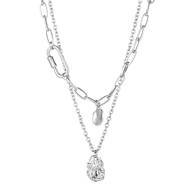 阿葱饰品 双层叠戴肌理吊坠 精致潮流个性独特百搭风格 甜酷辣妹轻奢小众高级感配饰 钛钢 项链 女款