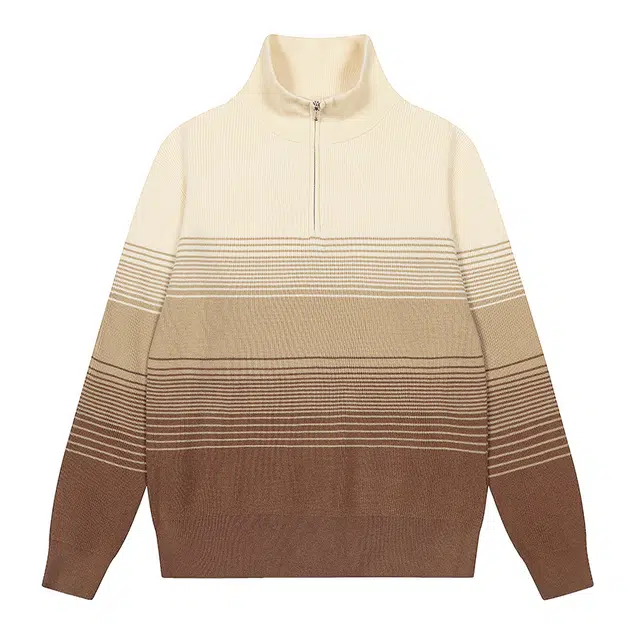 古先森 秋冬款 美式复古渐变色立领针织半拉链毛衣 宽松保暖高级感慵懒风半高领 男款 驼咖色