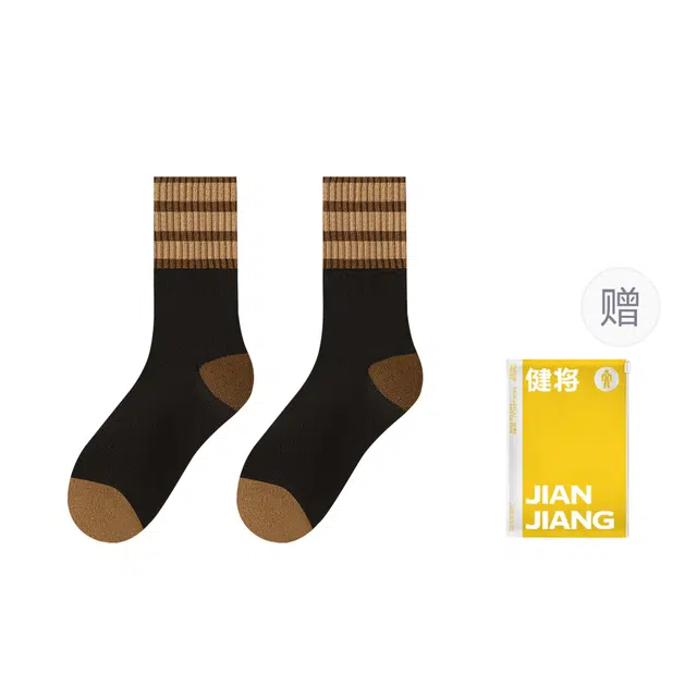 健将 加绒加厚蓄暖抗寒毛圈袜舒适保暖防滑耐磨亲肤透气保暖居家睡眠简约条纹吸汗透气防臭地板袜文艺风日常百搭通勤中筒袜 女款