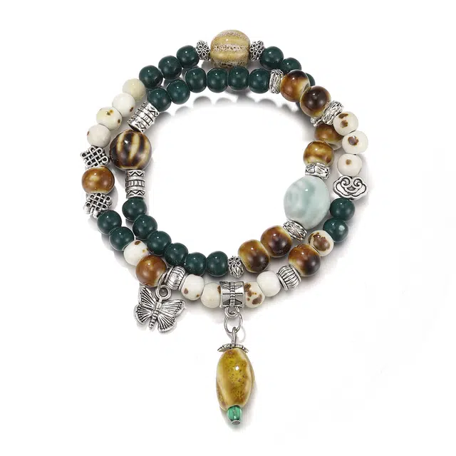 珂里 墨染福蝶国潮新中式小众设计感高级感转运珠气质手工串珠复古 陶瓷 手串 女款