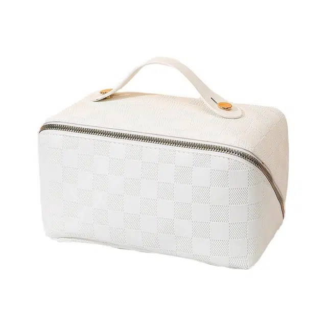 静玲珑 英伦风化妆包大容量格子手提韩版便携洗漱收纳包妆盒旅行包