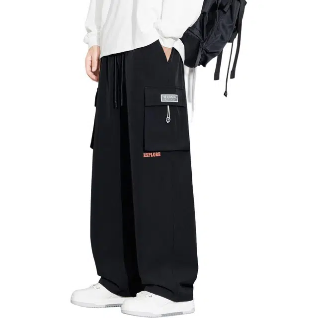 协协乐 山系户外高街风拼接氛围感战术裤秋冬季美式潮牌宽松直筒垂坠感阔腿拖地裤青少年百搭休闲运动长裤工装裤 男款