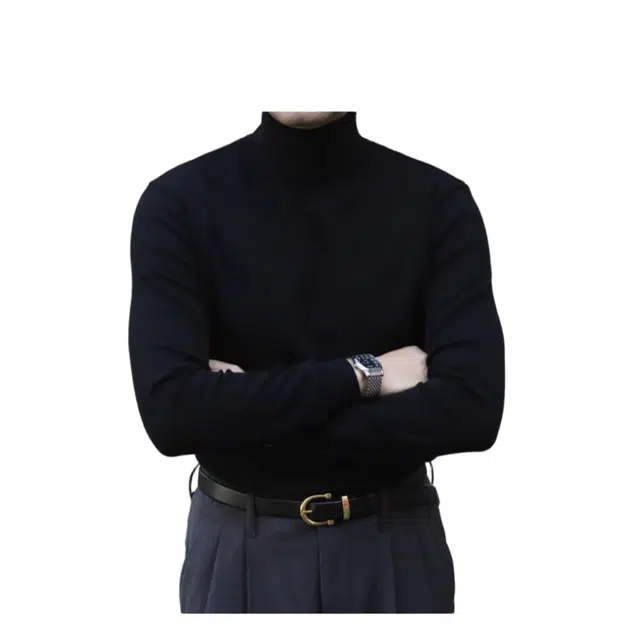 大格子与黑猫 英伦长袖套头百搭打底衫韩版秋冬季弹力抗起球男士高领 针织衫 男款