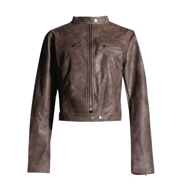 望莱仕 美拉德辣妹年轻复古棕色外套女秋季修身百搭短款夹克上衣皮衣 女款