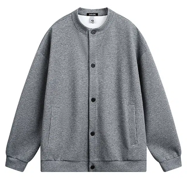 八哥 美式复古圆领单排扣设计无性别主义宽松休闲慵懒感时尚百搭简约基础款潮流纯色高级感户外运动日常通勤风夹克针织衫 男女同款