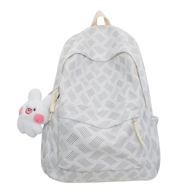 米囹 简约风格酷  舒适韩版学生 兔子挂件男女同款 轻盈 双肩包 中号 灰色/紫色/绿色/粉色