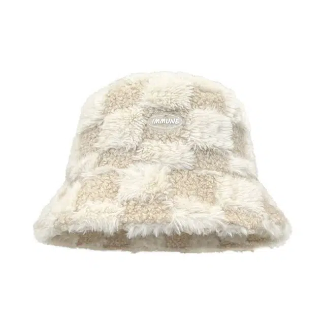 恩僾德 棋盘格毛绒女秋冬季高颜值显脸小大头围大号大码羊羔毛水桶盆帽 涤纶 渔夫帽 男女同款情侣款