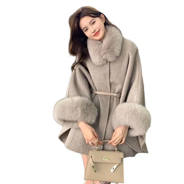 桴生 今年流行高级感新年战袍秋冬款袖口毛毛袖毛领气质毛呢女大衣 女款
