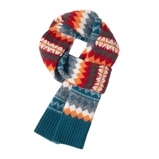 一米画纱 色彩斑斓针织工艺北欧风高级气质撞色条纹提花时尚外搭保暖护颈 绵羊毛 绒线围巾 男女同款情侣款