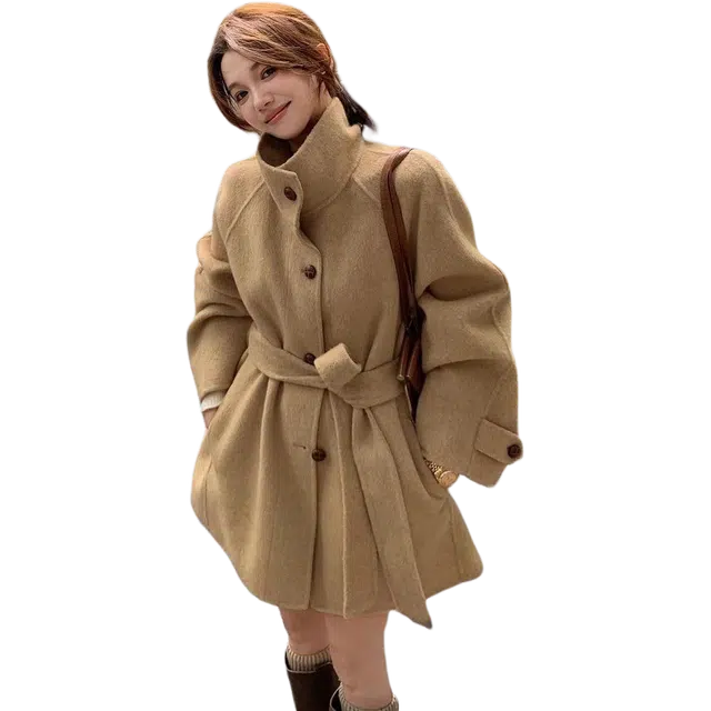 纤丝鸟 洋气立领高级感英伦风收腰气质大衣 女款