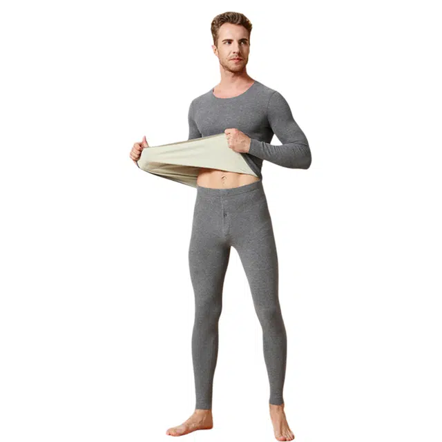 潞优野 高级感秋冬男士德绒暖内衣蚕丝双面打底无痕秋衣秋裤加绒发热暖装保暖上装 男款