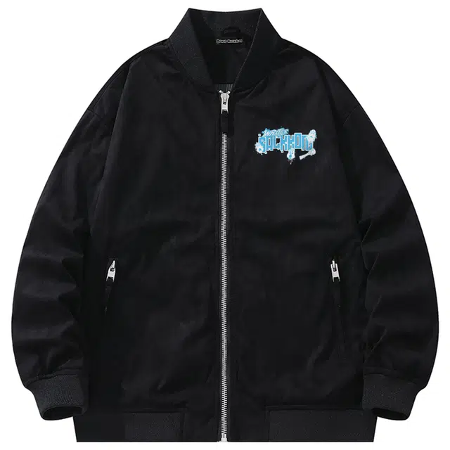 大卫贝肯 美式潮流高街复古印花字母拉链宽松百搭舒适加厚保暖防风休闲夹克 男女同款