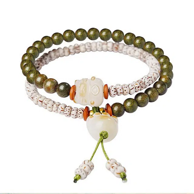 琛宬 财运滚滚平安喜乐有钱花招财猫爪民族风可爱纳福招财猫菩提转运珠文玩盘串 新中式复古单圈#好运 绿檀 木作手串 男女同款情侣款