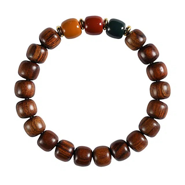 琛宬 【三色珠串珠】时来运转好运连连新中式国潮国风复古文艺转运文玩盘玩佛珠念珠绕指柔#好运 绿檀 木作手串 男女同款情侣款