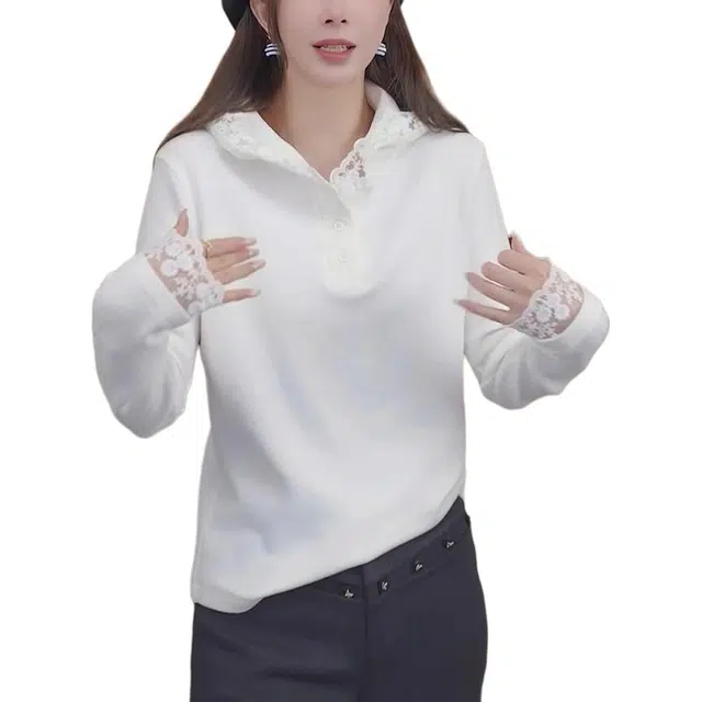 缪斯的诱惑 连帽女士早秋季时尚洋气减龄内搭蕾丝打底衫上衣针织衫 女款