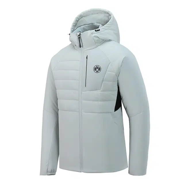 普鲁士多特蒙德 时尚简约基础款胸口高级感拼接口袋设计独特轻薄开衫拉链外套便携户外休闲运动保暖防风防泼水连帽棉服 男女同款