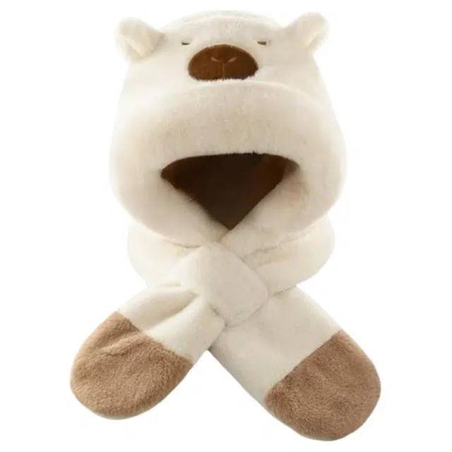 恩僾德 卡皮巴拉围巾一体毛绒防风保暖包头可爱豚鼠 涤纶 斗篷帽 男女同款情侣款