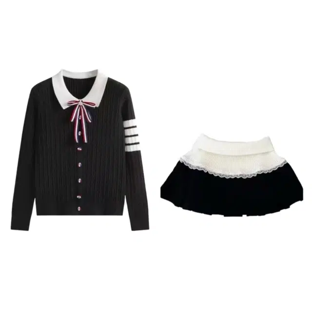 望莱仕 韩系针织毛衣秋冬学院秋季长袖上衣衫高腰半身裙两件套女裙装套装 女款