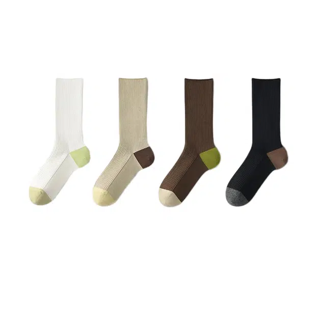 潞优野 轻奢高端品质堆堆袜子女纯棉纱线卷边撞色搭配小皮鞋秋冬季百搭抑菌无骨高级感中筒袜 女款