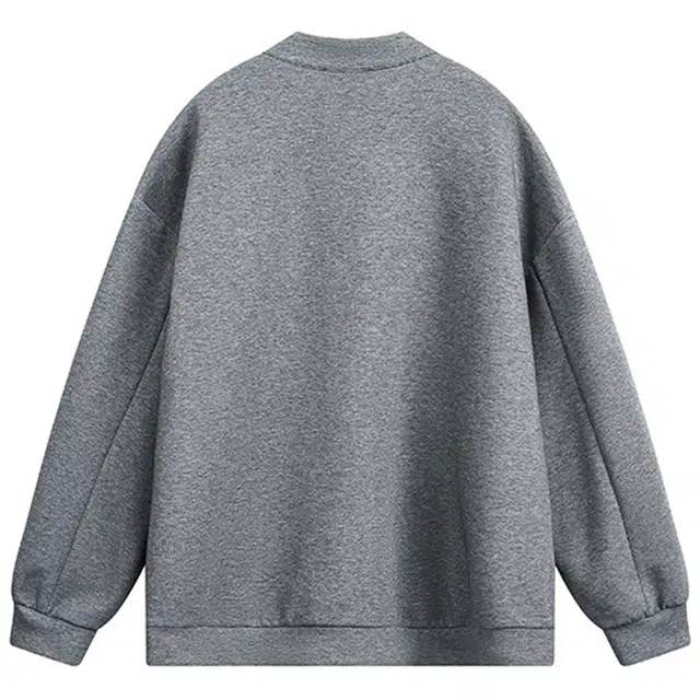 八哥 美式复古圆领单排扣设计无性别主义宽松休闲慵懒感时尚百搭简约基础款潮流纯色高级感户外运动日常通勤风夹克针织衫 男女同款