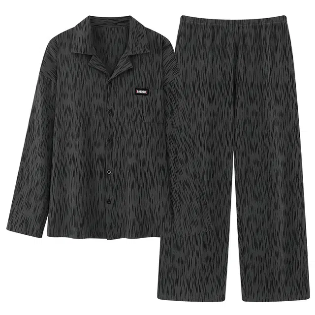 宫蝶 简约风长袖纯棉开衫宽松休闲家居服大码可外穿睡衣套装 男款