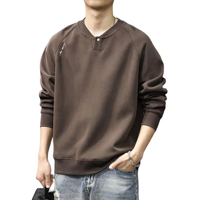 前进牛 美式经典复古潮牌极简风轻奢亨利领宽松大码高级感潮流休闲户外百搭长袖卫衣 男款