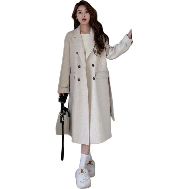 纤丝鸟 百搭时尚休闲女中长款韩版宽松高级感气质外套大衣 女款