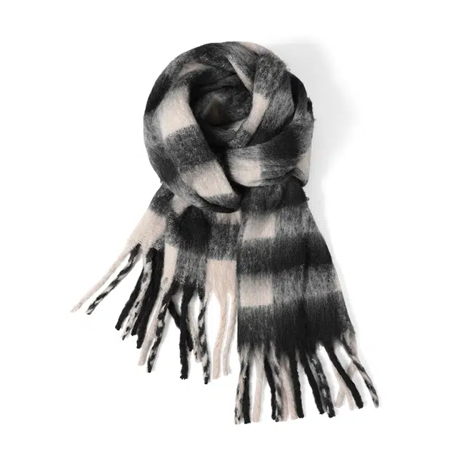 俞兆林 冬季韩系高级氛围感围脖加大加宽保暖东北防寒护颈简约格子学生百搭高颜值 加厚 绒线围巾 男女同款情侣款