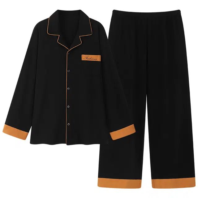 宫蝶 简约风纯棉长袖家居服宽松休闲开衫可外穿大码睡衣套装 男款