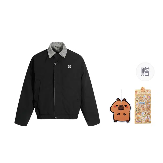 卡皮巴拉小黄豚 美式复古高街宽松潮牌百搭字母印花简约通勤教练翻领工装夹克外套 男女同款