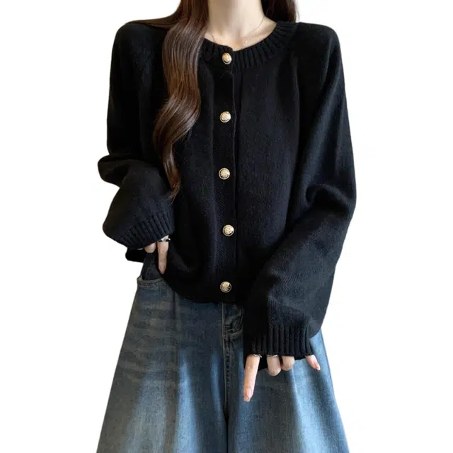 囍鱼少女 小香风开衫女外套春秋宽松慵懒风短款上衣大码针织衫 女款