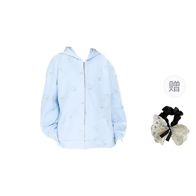 涂诗菲 韩系甜美慵懒风时尚休闲百搭宽松通勤显瘦设计感刺绣猫咪外套卫衣 女款