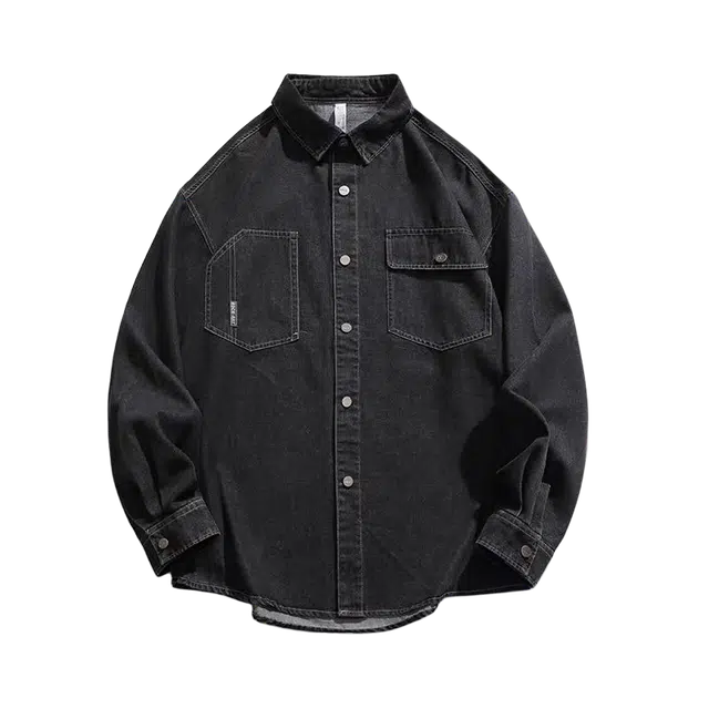 一碗士多 水洗做旧口袋美式复古高街时尚流行痞帅个性高级设计日常通勤宽松舒适百搭不挑人衬衫 男女同款