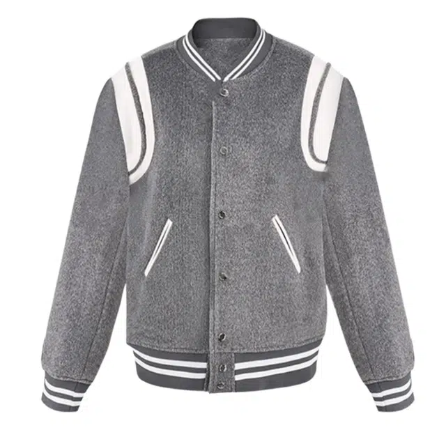 轻迎  美式宽松灰色设计感复古学院风毛呢短外套棒球服 男女同款