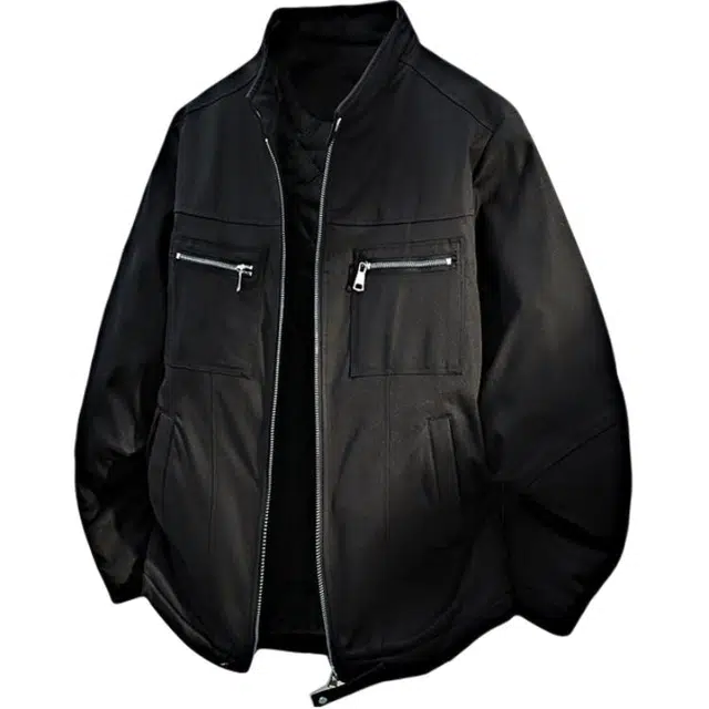 零氏 美式高街简约纯色工装立领宽松加棉加厚保暖百搭时尚夹克外套棉服 男女同款