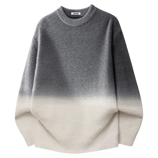 八哥 美式复古高街秋季渐变经典舒适休闲百搭宽松设计感基础款亲肤柔软圆领套头软糯慵懒针织衫 男女同款