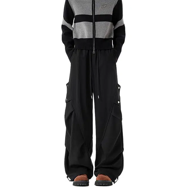 佐菲利 美式褶皱伞兵高街宽松百搭阔腿裤青少年垂感长裤休闲裤 男女同款