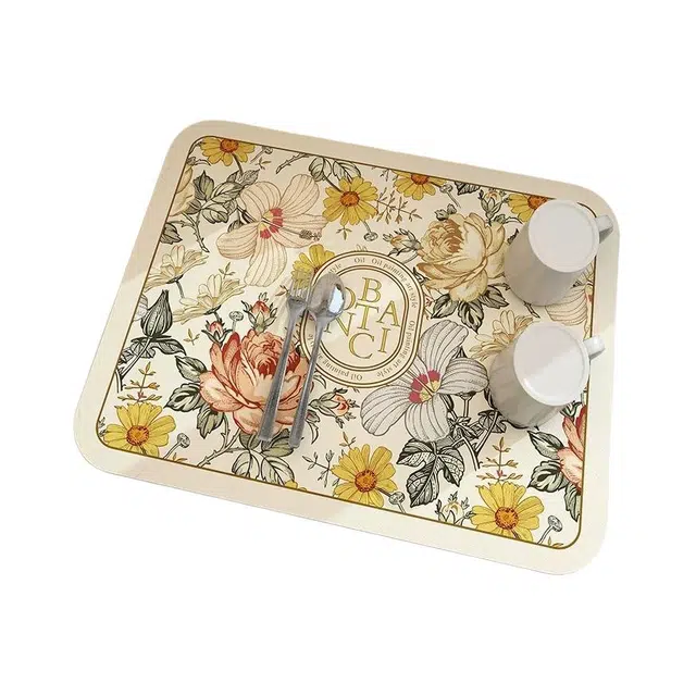 静玲珑 古繁花餐具沥水垫杯垫硅藻泥地垫吸水垫咖啡垫碗盘干燥垫