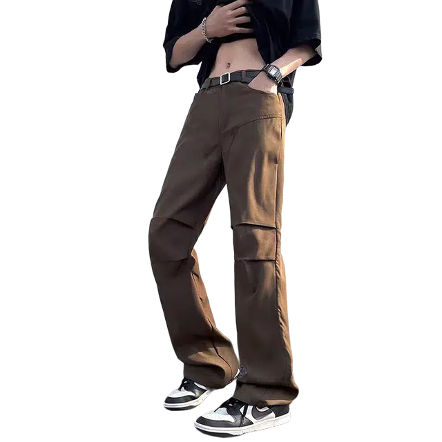 一碗士多 拼接解构纯色美式复古直筒高街时尚流行痞帅个性高级设计日常通勤宽松舒适百搭西装裤 男女同款