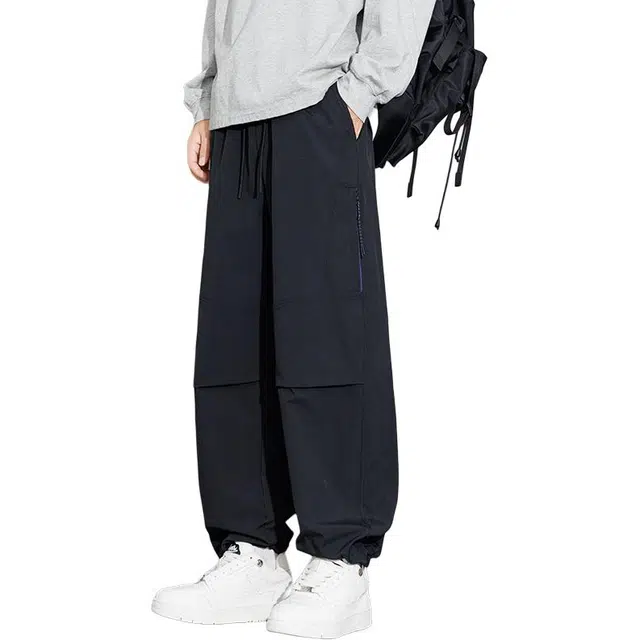 协协乐 山系户外褶皱拼接氛围感战术裤秋冬季宽松阔腿直筒垂坠感美式潮牌青少年弹力抽绳百搭休闲运动长裤工装裤 男款